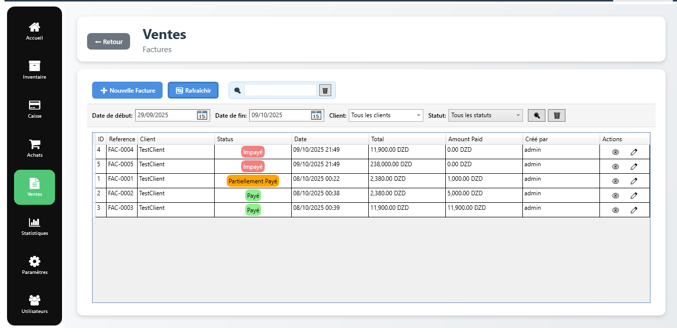 Suivi des ventes et paiements COMMERPRO